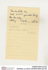Etiketten zu Olivin (NHMW-MIN-Ay730)